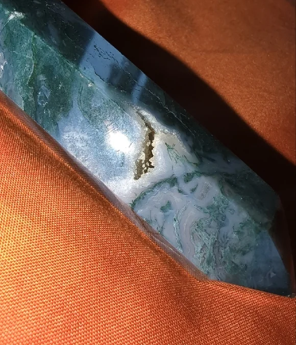 Polished Moss Agate Crystal Point With Cluster - 3.5" Tall - Picture 2 of 3
